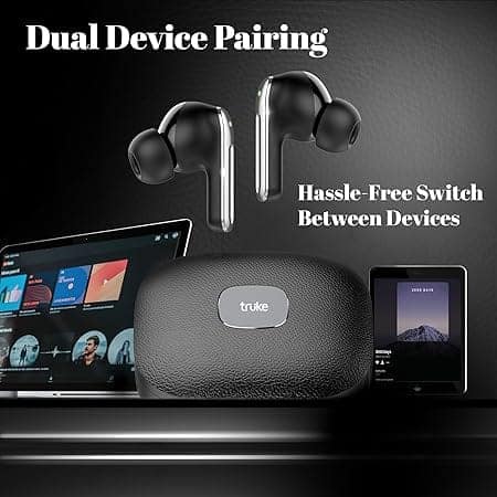 truke Mega 9 New Launch True Wireless in Ear Earbuds W/ 24-Bit Lossless Spatial Audio, 70H Battery Fast Charge Ear Buds (Charcoal Black) view 5