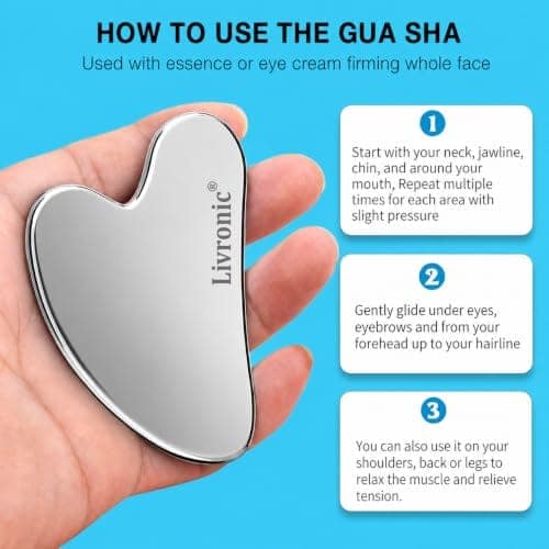 Livronic® Premium SS Gua Sha Tool For Face | 100% 304 Stainless Steel Gua Sha | Facial Tools Metal Gua Sha | Tighten Skin Care Tools | Beauty Tool For Body Eyes Neck Massager Lymphatic Drainage, Sculpting & Neck Massage (130 GM) view 3