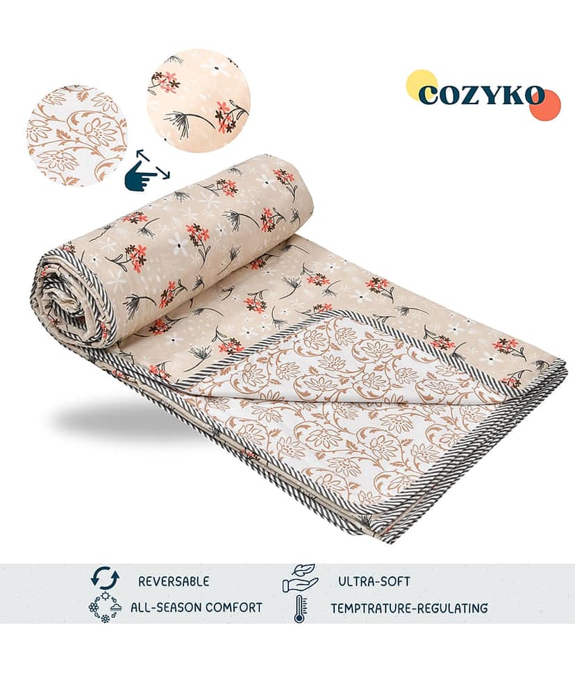 COZYKO Cotton Printed Single Bed Dohar - Beige ( )