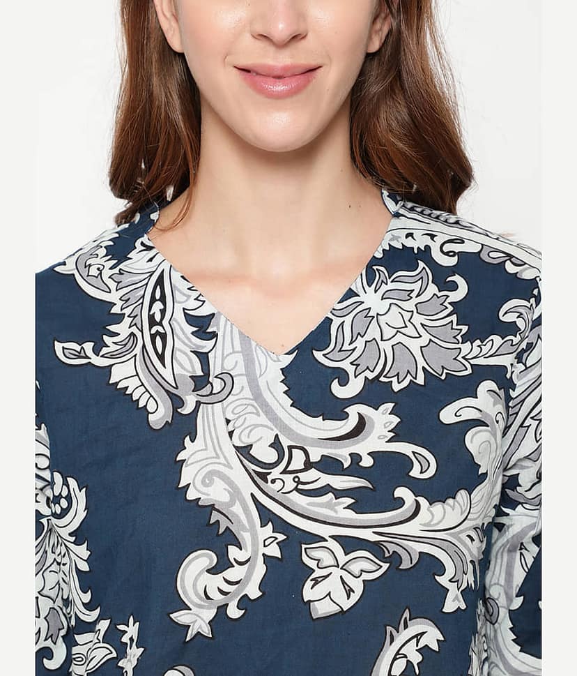 Antaran Cotton Printed Kurti With Salwar Women's Stitched Salwar Suit - Blue ( Pack of 1 ) view 2