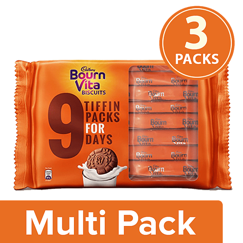 Cadbury Bournvita Biscuits Chocolate Biscuit, Pro Health Vitamins, 250 g, Pack of 9, 3x250 g Multipack
