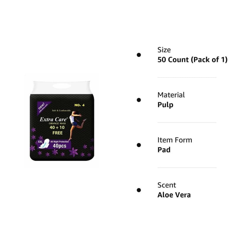 Extra Care Black Maxi Sanitary Pads for Women | Skin Friendly, Odour free Sanitary Napkins (40 Sanitary Pads + 10 Panty Liners, Size 2XL) view 5