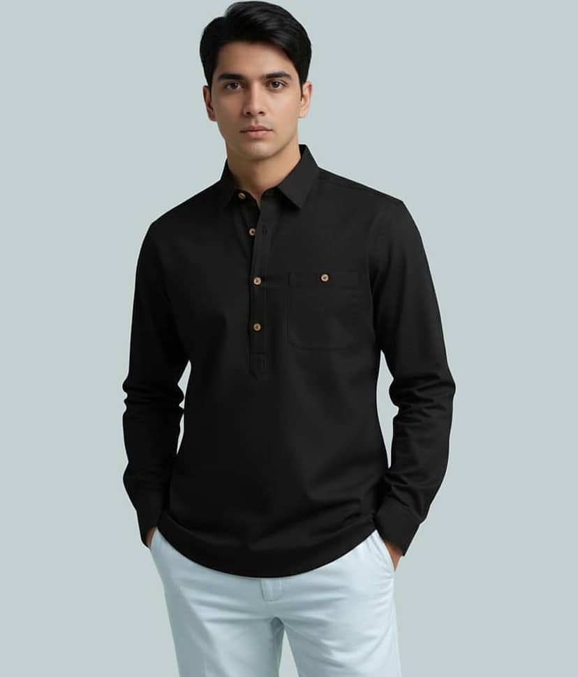 BHUVIKOO Cotton Blend Plain Shirt Style Kurta For Men ( Yellow )