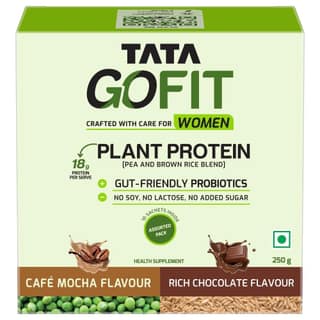 Tata GoFit Plant Protein Powder, Pea Protein Isolate & Brown Rice Blend - Pack of 10 Sachets, Travel Friendly, Vegan, Chocolate & Cafe Mocha Flavour