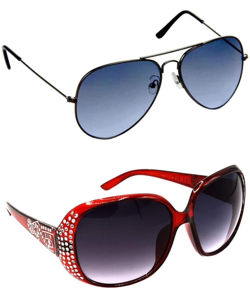 HRINKAR Unisex Pilot Sunglasses Grey & Silver Frame, Blue & Grey Lens (Medium) - Pack of 2