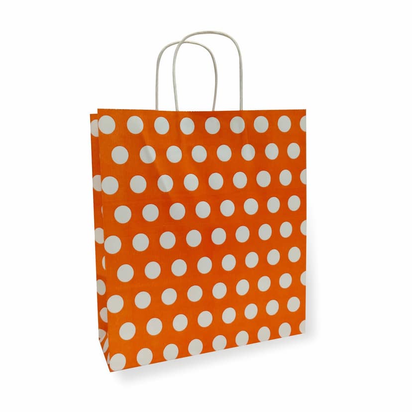 Orange Polka Dot Printed Party Paper Gift Bags, Ideal For Kids Birthday Party, Wedding Party, Office Party, Christmas Party & Festive Holiday Party (Size: 9.4x8.3x3 inch) - 50