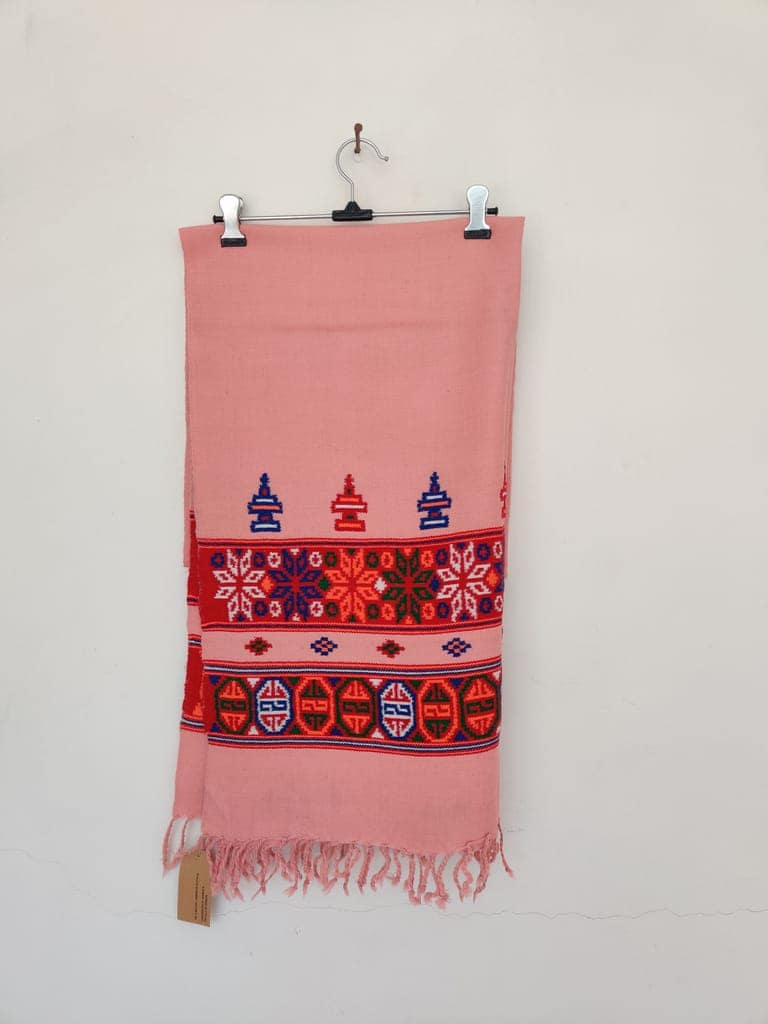 Pink Multicolor Handwoven Sheep Wool Kinnauri Stole view 2