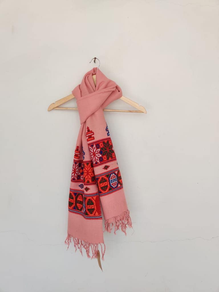 Pink Multicolor Handwoven Sheep Wool Kinnauri Stole view 3