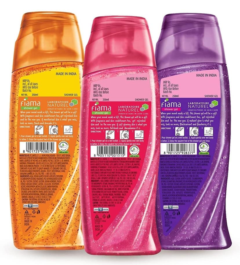 Fiama Shower Gel Blackcurrant & Bearberry Shower Gel Peach & Avocado Shower Gel Lemongrass & Jojoba view 2