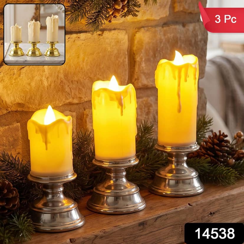 Plastic Flameless LED Candle Set with Pedestal Stand for Decoration view 3