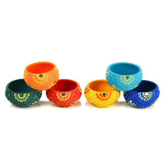 DECOREER Terracotta Round Tealight Holder Set of 6
