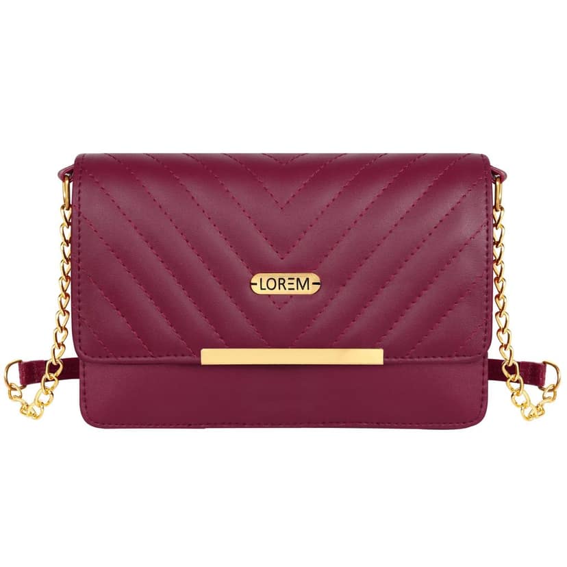 LOREM Quilted Crossbody Handbag, Faux Leather, Gold Chain Strap, Magnetic Lock