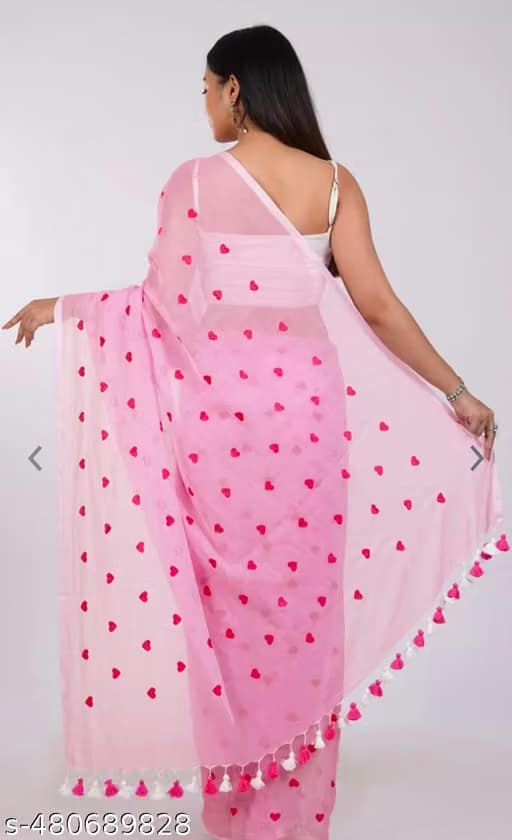 womens linen printed saree with unstitched blouse 5mtr pink pid62474 view 2