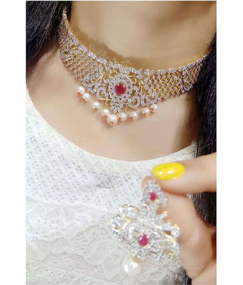 Navya Collections Alloy Maroon Contemporary/Fashion Necklaces Set Choker view 2