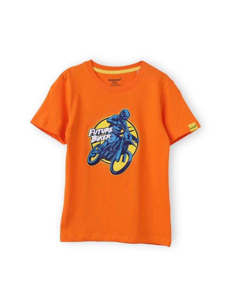 Boys T shirt Cotton Scarlet Ibis Orange Future Biker view 2