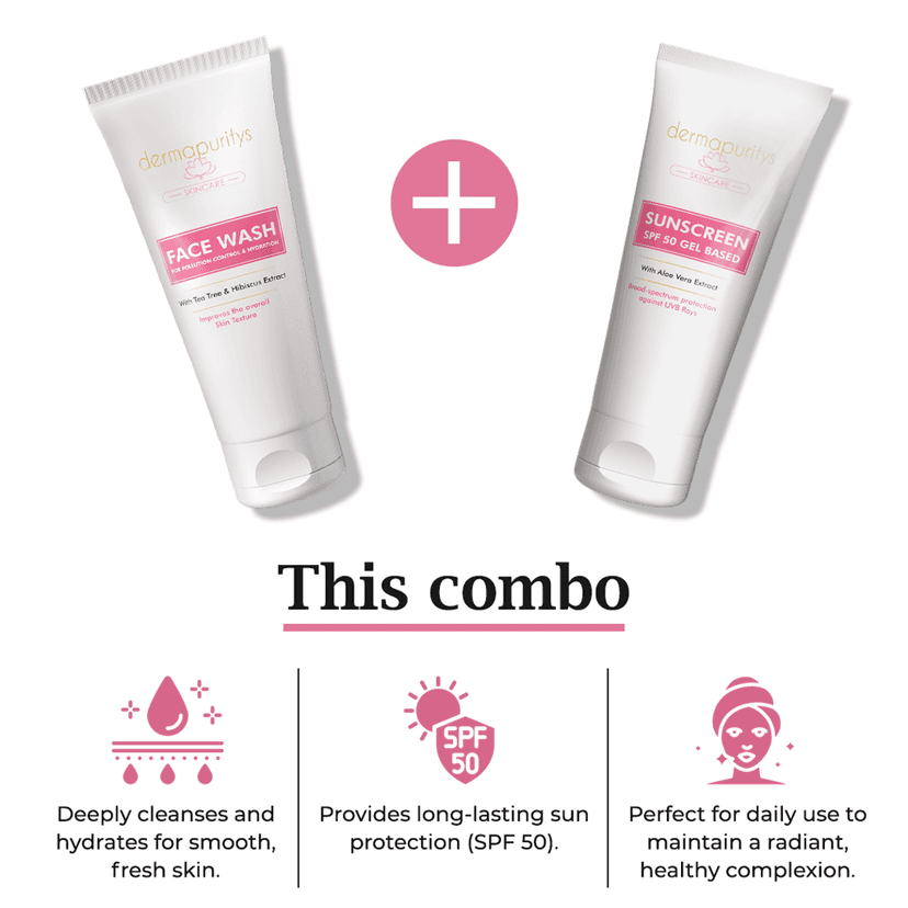 Derma Puritys Sunscreen SPF 50 gel-based - 100ml + Face wash for pollution control and hydration -100ml | Skin Care Combo | For All Skin Types view 2