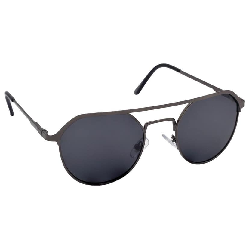 Stylish Round Full-Frame Metal Polarized Sunglasses for Men and Women | Black Lens and Grey Frame | HRS-KC1012-GRY-BK-P view 2