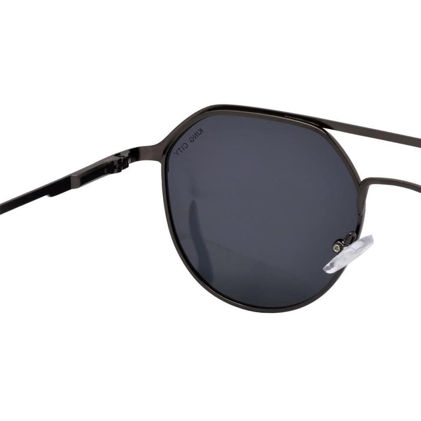 Stylish Round Full-Frame Metal Polarized Sunglasses for Men and Women | Black Lens and Grey Frame | HRS-KC1012-GRY-BK-P view 5