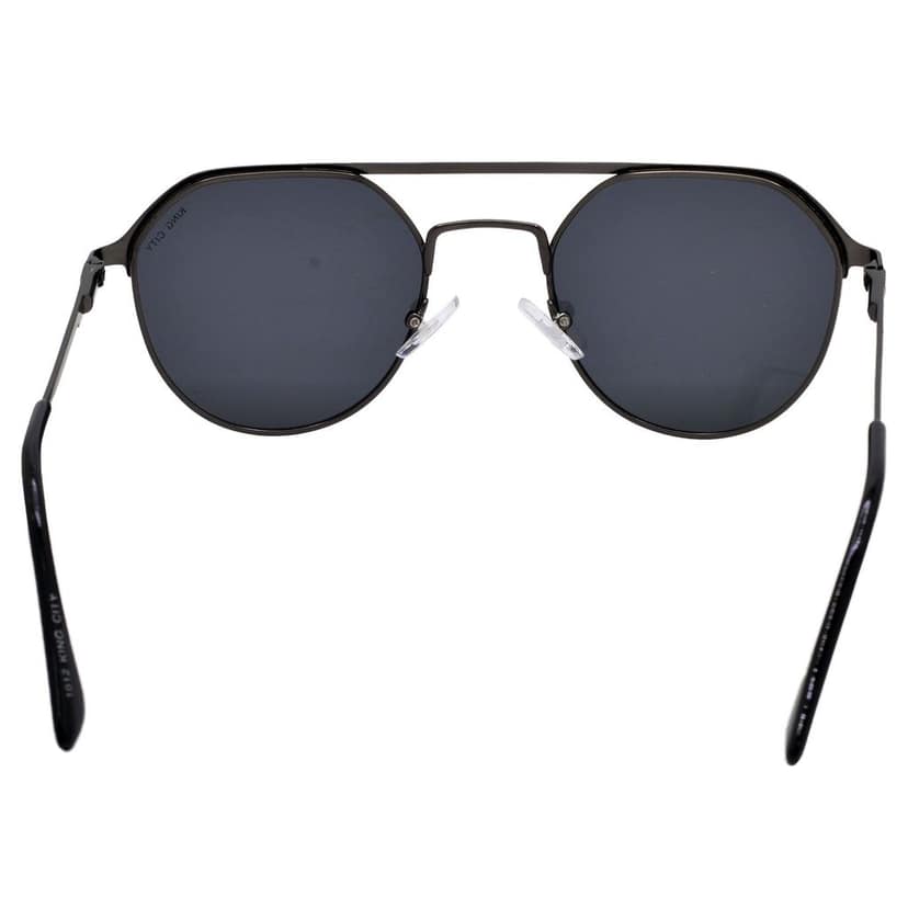 Stylish Round Full-Frame Metal Polarized Sunglasses for Men and Women | Black Lens and Grey Frame | HRS-KC1012-GRY-BK-P view 6