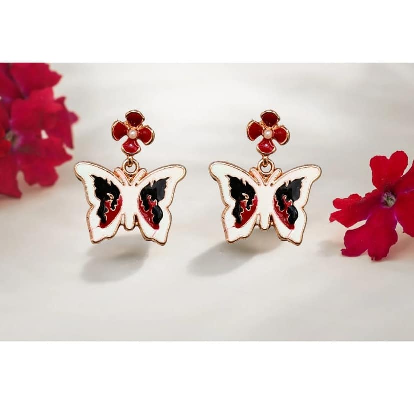 Jewelryklub Peach Butterfly Earrings with Flower Studs view 6