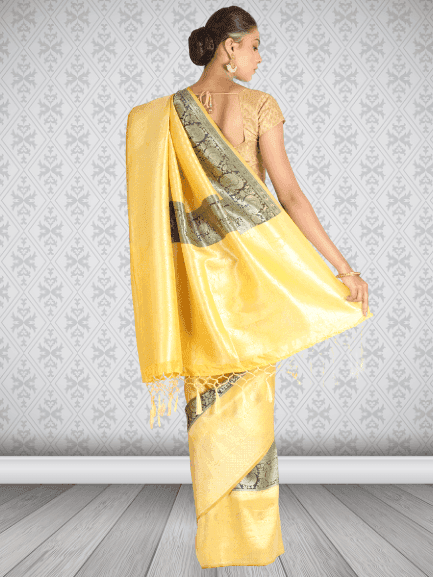 Yellow Semi Silk Gadwal Saree view 2