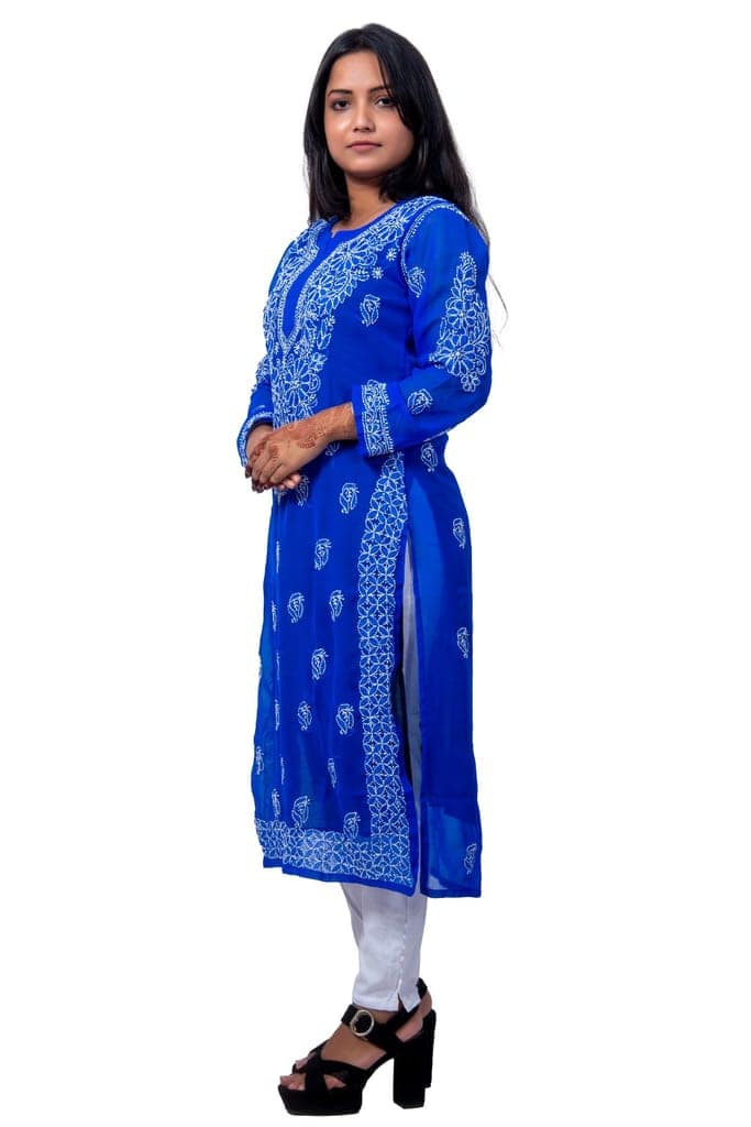 SNAPFAB Chikan Art Handicraft Blue Chikankari Women Kurta view 2