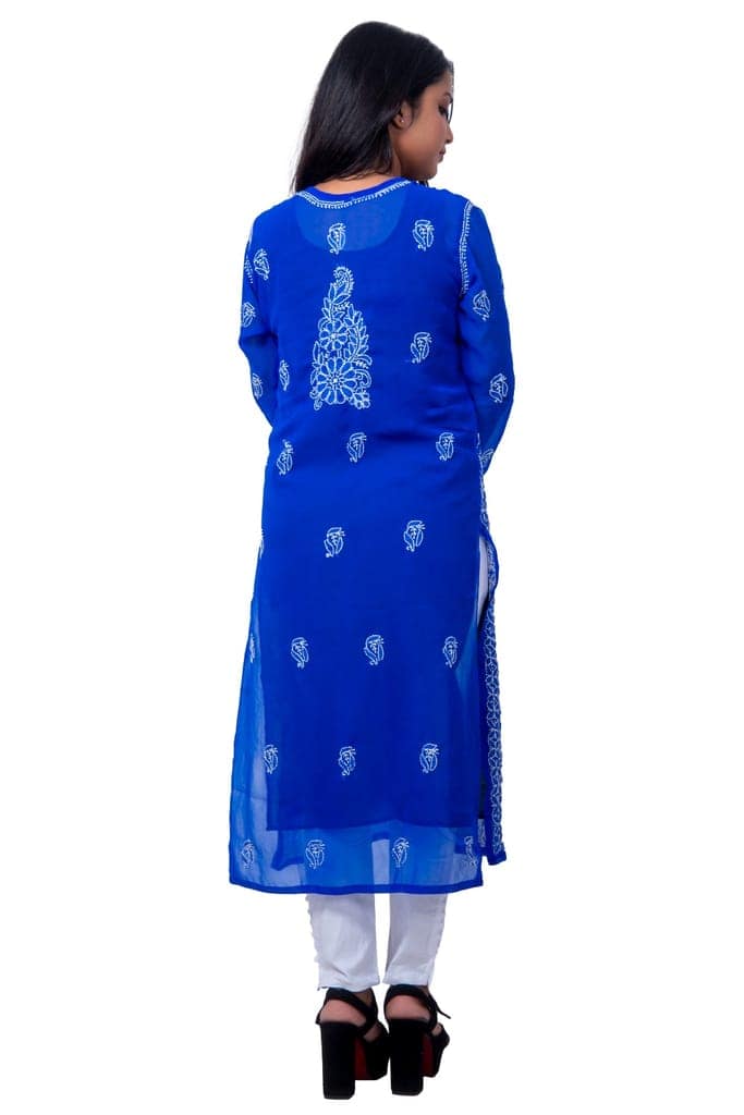 SNAPFAB Chikan Art Handicraft Blue Chikankari Women Kurta view 4