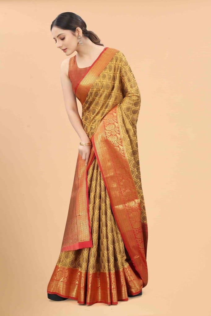 Silk Zone Women's Banarasi Silk Woven Saree With Unstiched Blouse Piece view 3