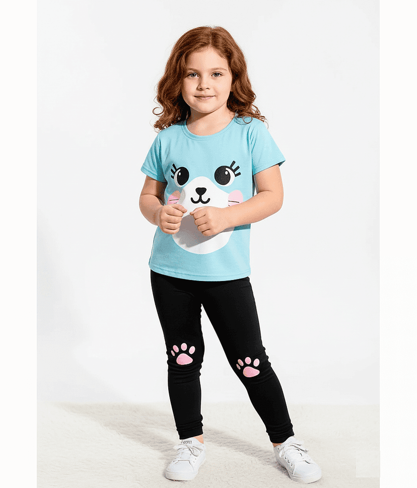 CUTEVIBE Pack of 1 Baby Girls 100% Cotton T-shirt & Pants ( Light Blue )