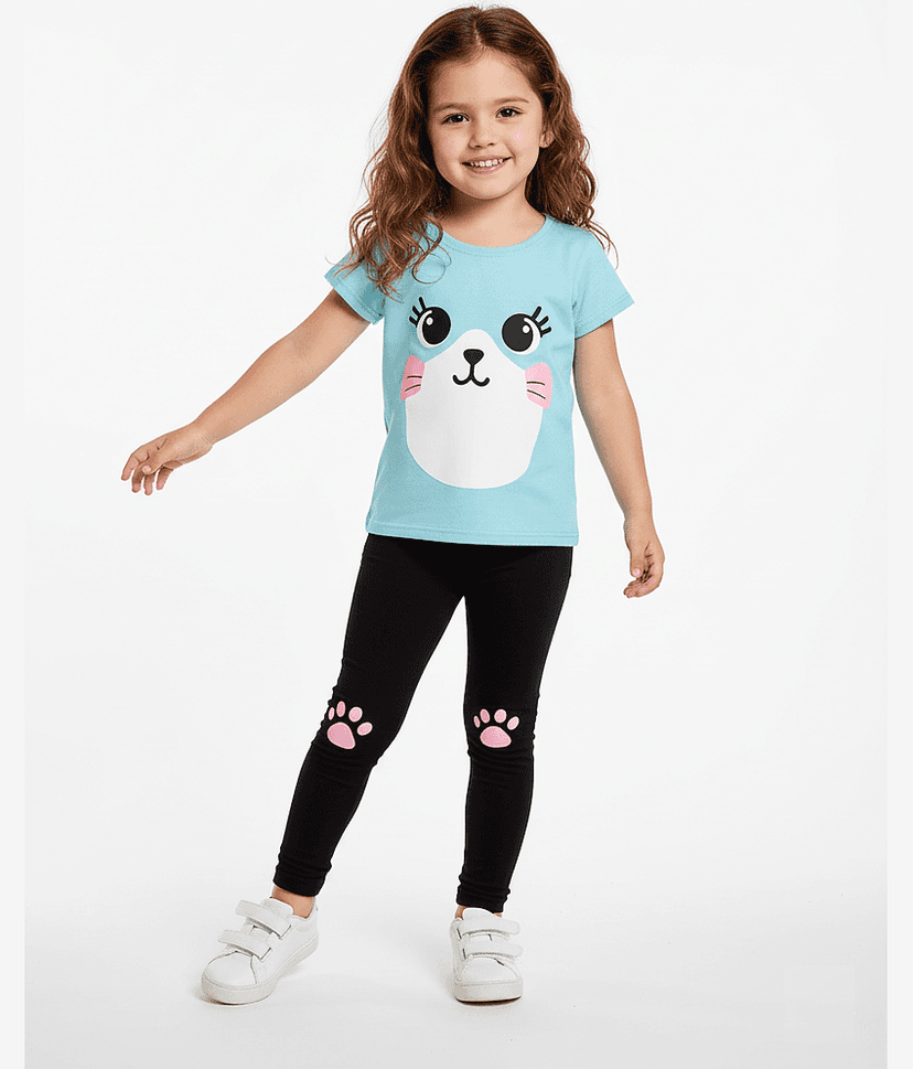 CUTEVIBE Pack of 1 Baby Girls 100% Cotton T-shirt & Pants ( Light Blue ) view 2