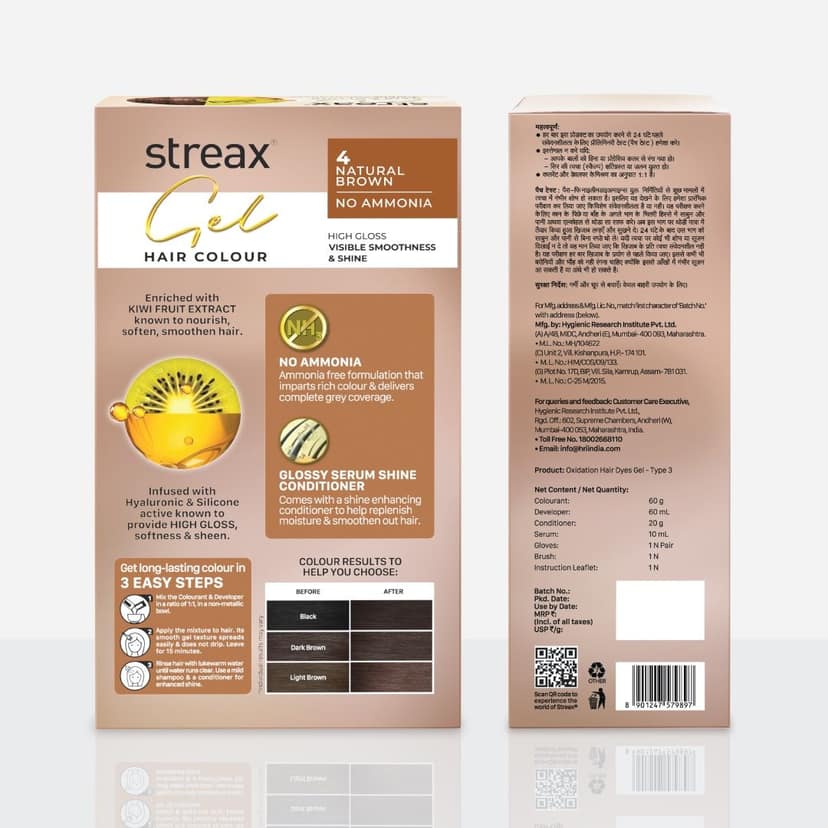 Streax Gel Hair Colour For Women, Natural Brown 4 |No Ammonia Hair Color|100% Grey Coverage view 2