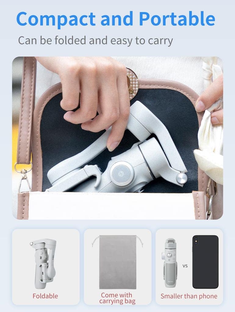 FEIYU TECH Vb 4 Smartphone Gimbal With 8.4''Extendable Rod, Ai Tracking,Gesture Control, Foldable & Portable Gimbal Stabilizer For Vlog Youtube Tiktok Live Video Record, Iphone & Android, Max 0.57Lb, Black view 3