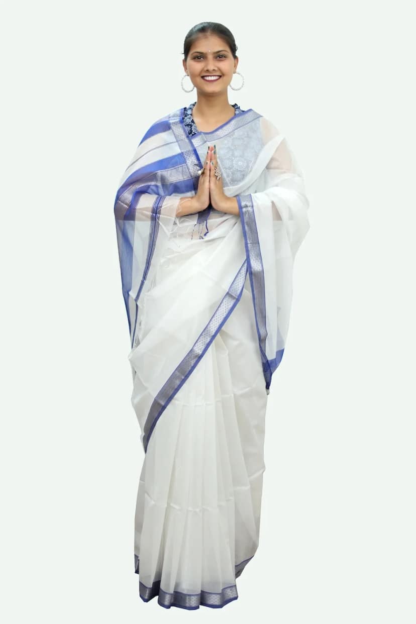 Majestic Divine off-white handloom Saree with Tassels view 3