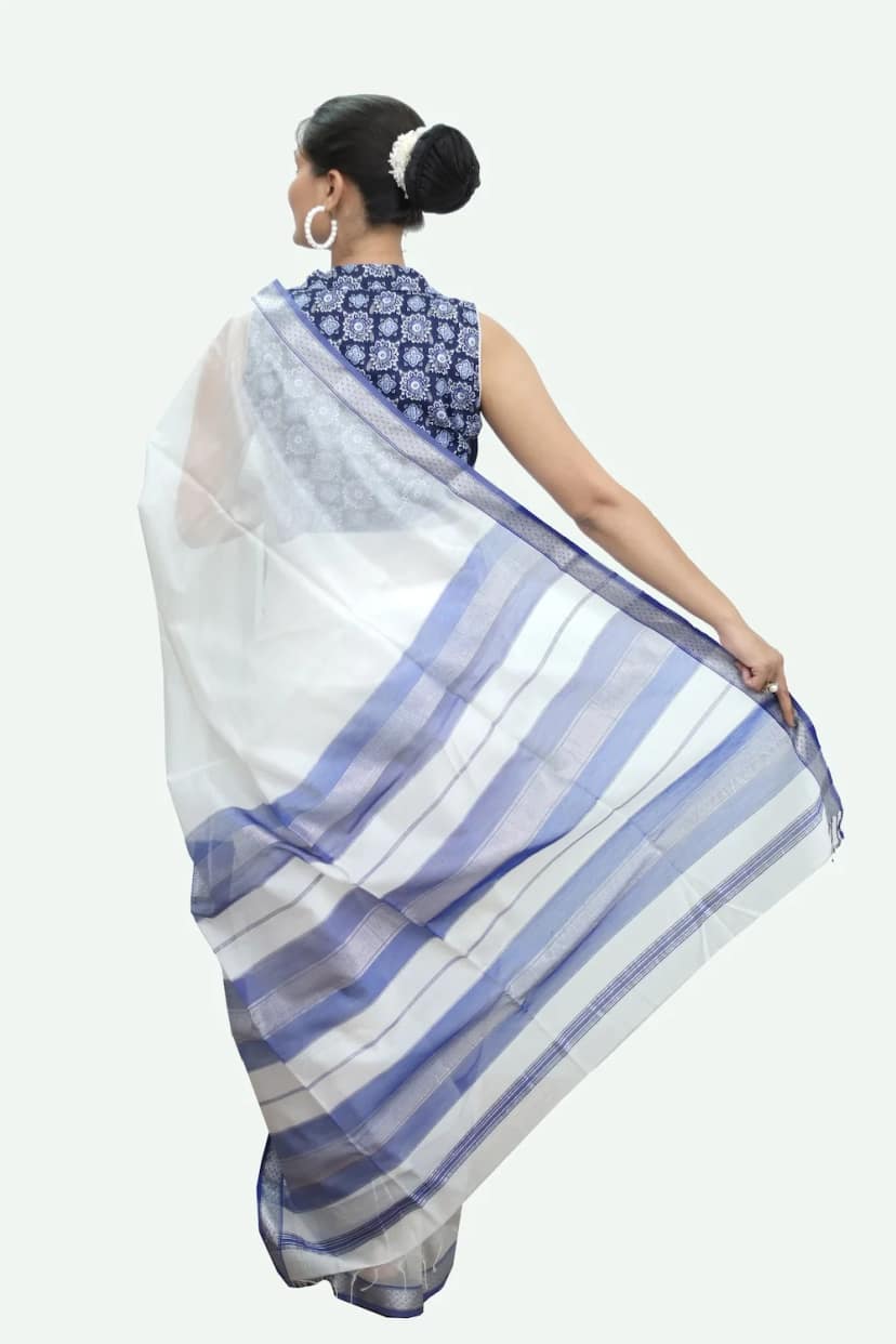 Majestic Divine off-white handloom Saree with Tassels view 4