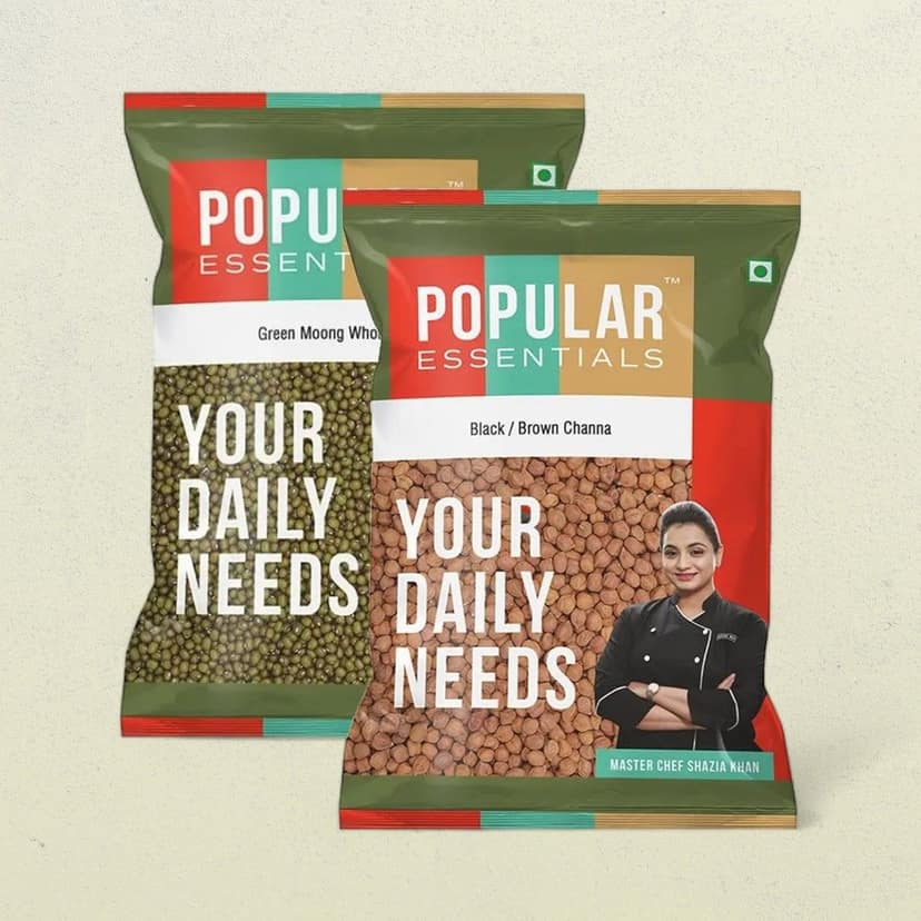 Popular Essentials Green Moong Whole(500gms) & Popular Essentials Black Brown Chana (Un-Polished)(500gms) Combo view 2