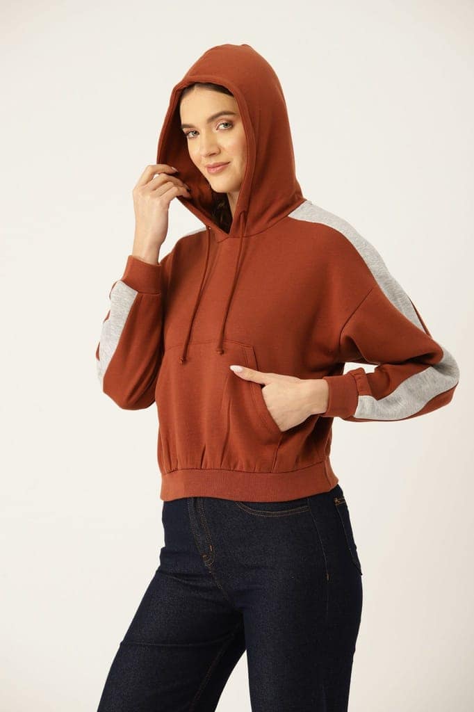 Women Solid Hooded Pullover Sweatshirt view 2