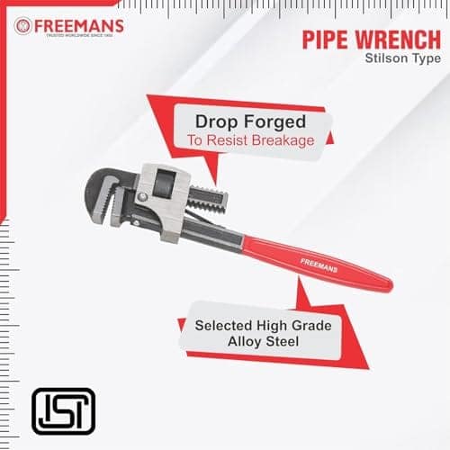 FREEMANS 14-Inch Stillson Type Pipe Wrench with Induction Hardened Teeth and Dip Painted Handle - 350mm Ideal for || Construction || Heavy-Duty Applications for Industrial & Professional Use view 3