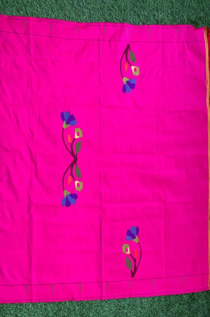 Designed by VMI - Blouse Fabric - Handloom Pure Silk -Fuscia Pink with Flower Motifs view 3