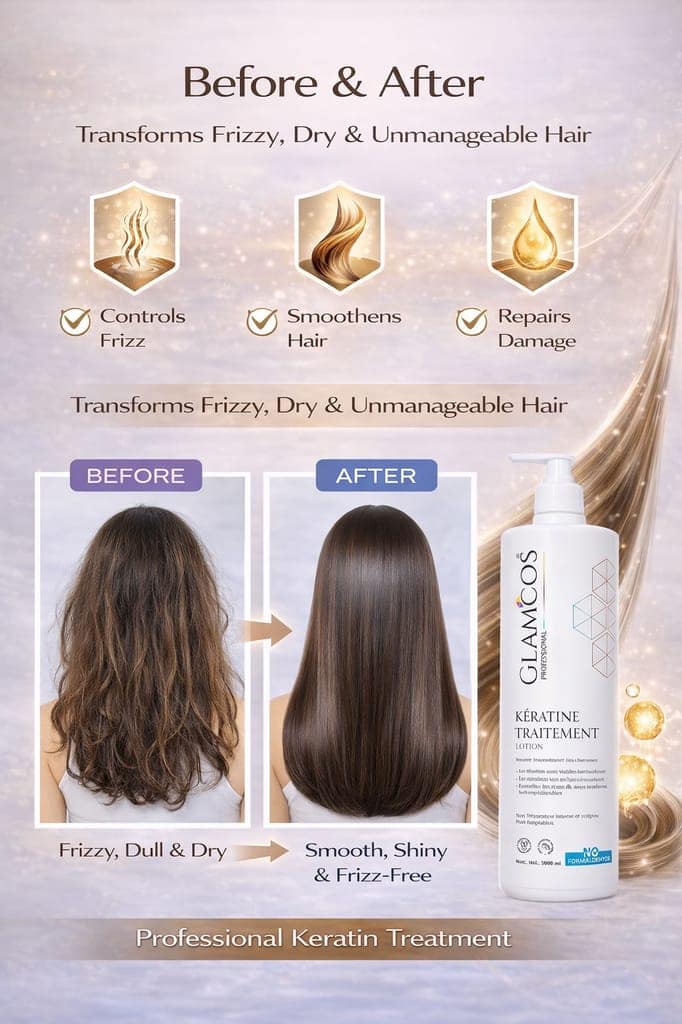 Glamcos Professional Keratin Treatment Lotion | Salon Professional Hair Smoothening Treatment | Deep Nourishing & Repair | Controls Frizzy, Dry & Unmanageable Hair | No Formaldehyde | 1000ml view 5