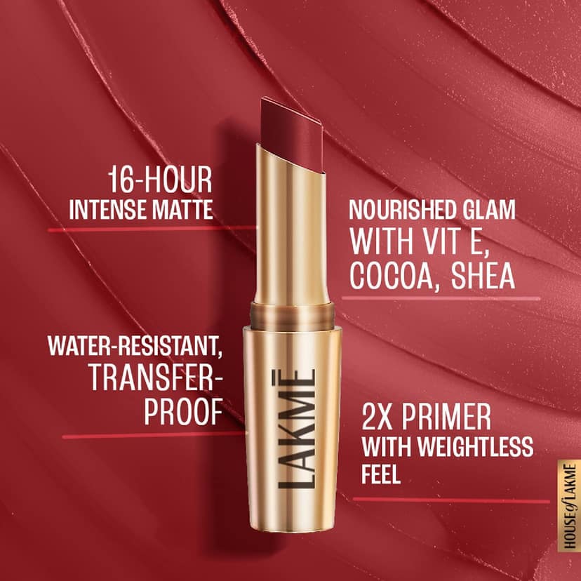 Lakme 9to5 Powerplay Priming Matte Lipstick, Lasts 16hrs, Cherry Chic view 2