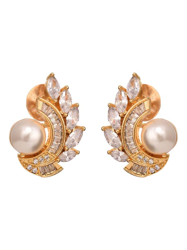 Gold Plated White AD & Pearl Studded Studs Earrings view 5
