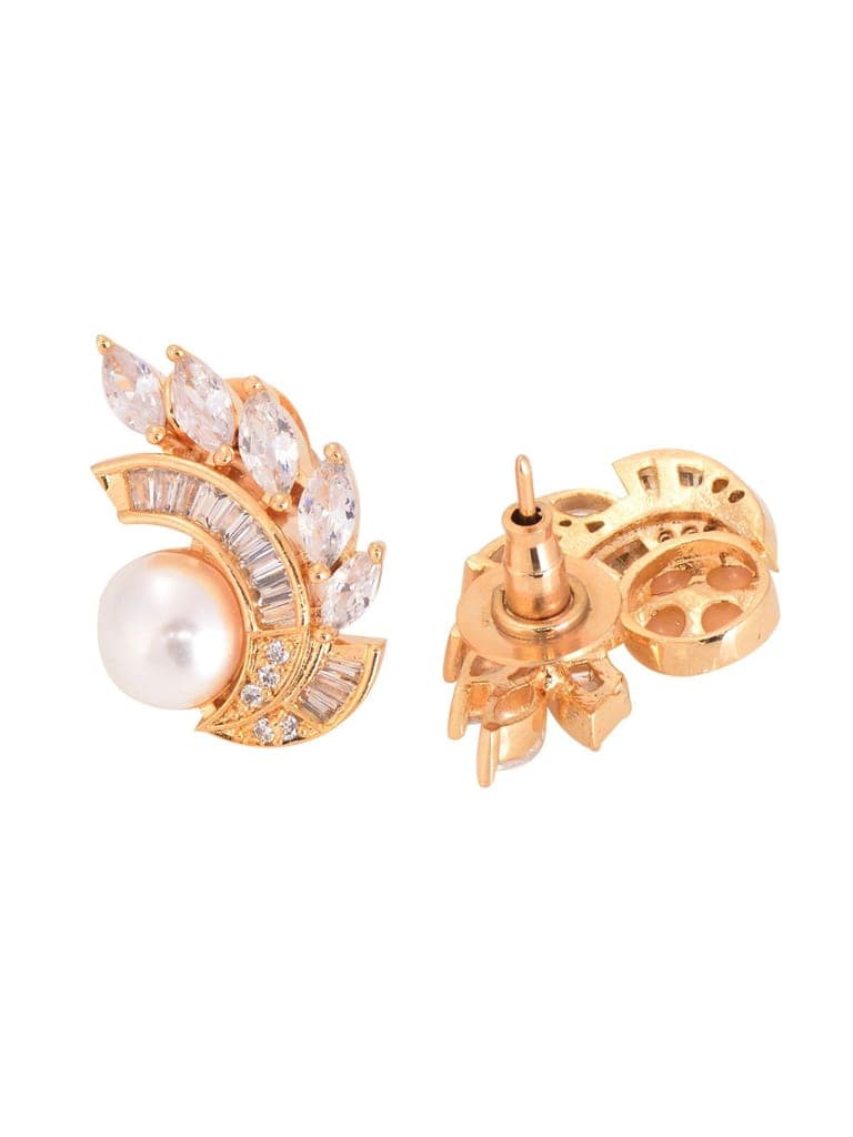 Gold Plated White AD & Pearl Studded Studs Earrings view 6