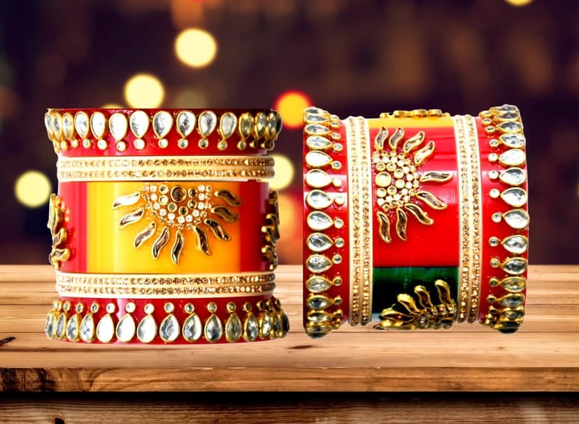 Glamorous Multi Colour Gold-Plated Wedding Chuda