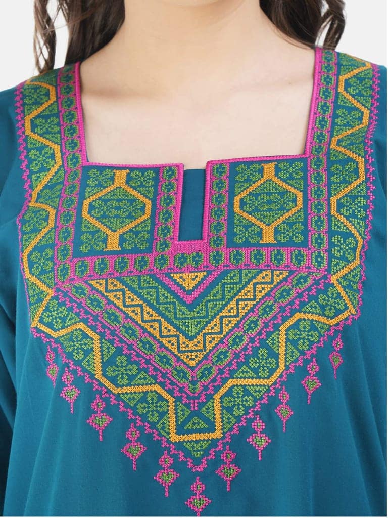 VALENCIA SLEEPWEAR Cotton LizzyBizzy Embroidery Nighty Nightwear Maxi Nightgown Plain Peacock Green view 2
