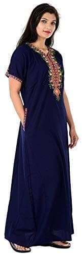 Valencia Cotton LizzyBizzy Embroidery Nighty Nightwear Maxi Nightgown Plain Navy Blue view 5