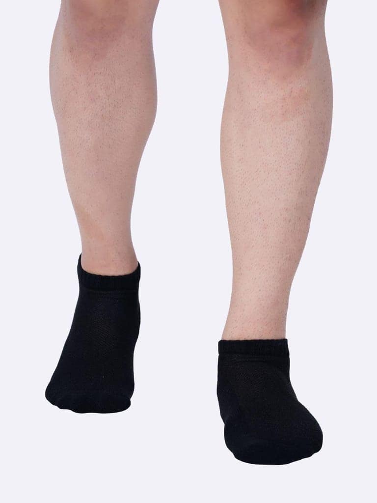AirGarb Cushioned Low Ankle Socks for Men and Women Made with Cotton & Spandex Pack of 4 - LAP4BL (Free Size) Black view 2