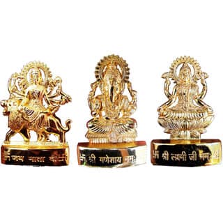 Gold Plated Ganesh Laxmi Durga Idol - 5 Inches.