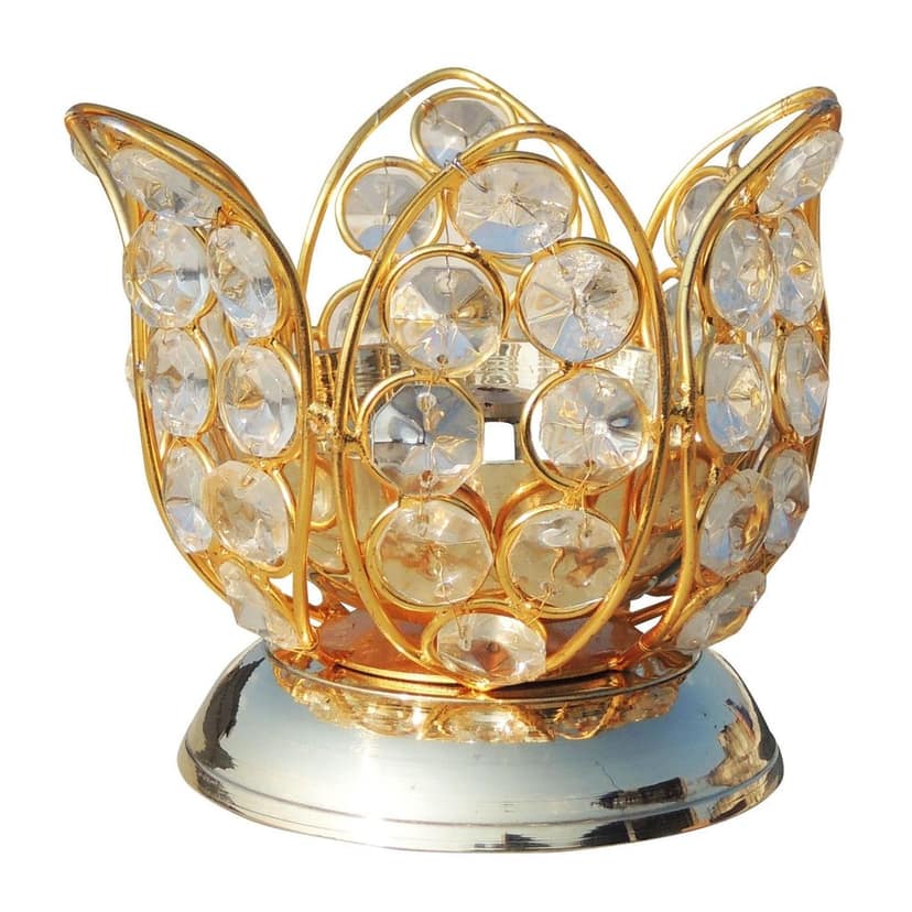 Brass Table Decor Oil Lamp Deepak With Crystal - Antique Deepak for Aesthetic D?cor, Height : 3.8 Inch (ZMAS163 C) view 2