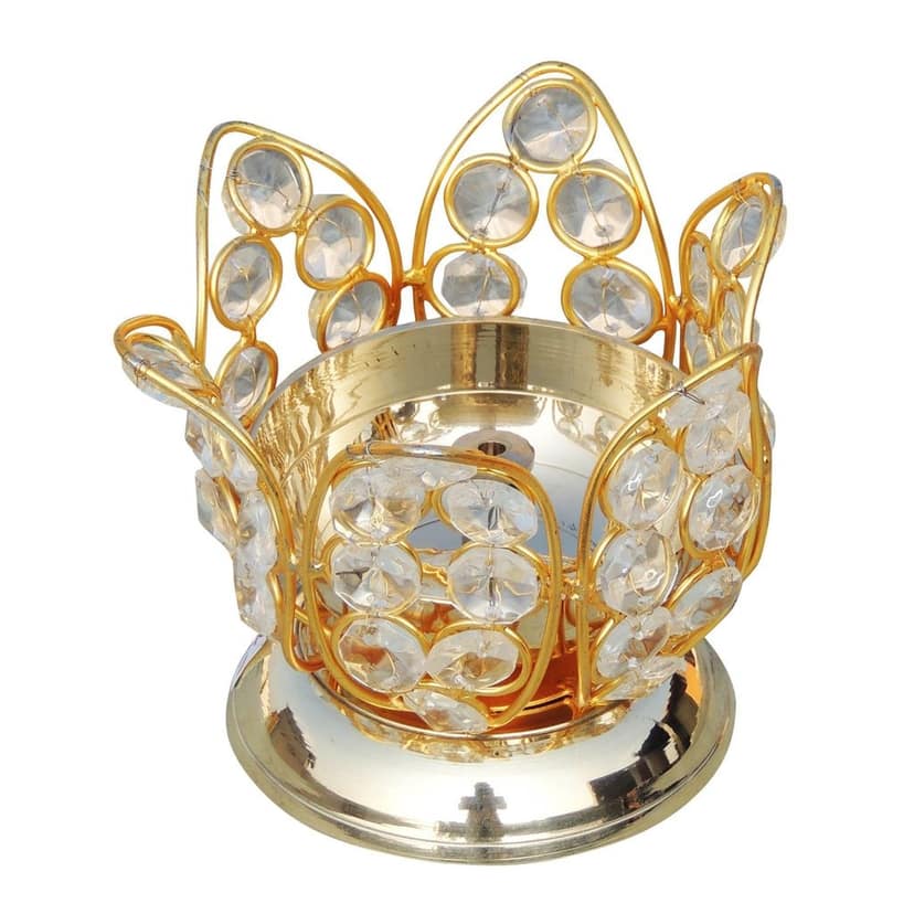 Brass Table Decor Oil Lamp Deepak With Crystal - Antique Deepak for Aesthetic D?cor, Height : 3.8 Inch (ZMAS163 C) view 3