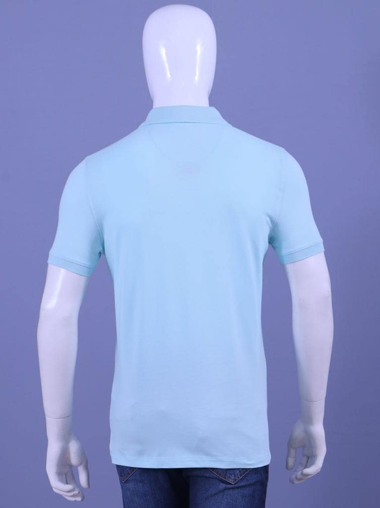 Men's Water Blue Enzyme Finish Solid Polo T-Shirt view 4